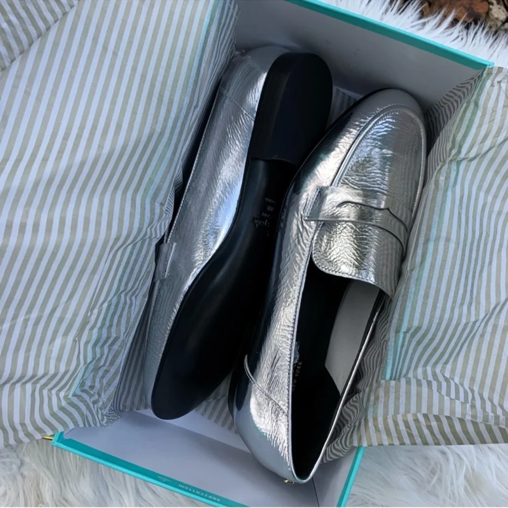 Kate Spade Silver Genevieve Silver Loafers for Women Size 10